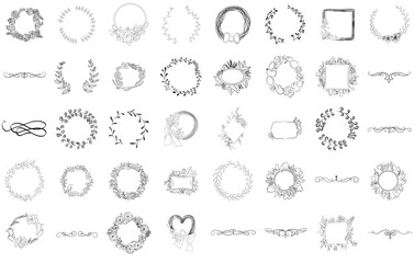 Set Of Linear Decorative Doodles Isolated Silhouette Solid Icons With Frame,Vine,Flourish,Design,Decoration Infographic Simple Vector Illustration Logo