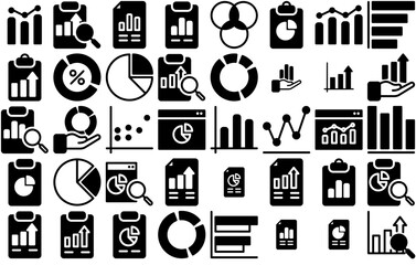 Mega Set Of Vector Data Analytic Glyph Isolated Silhouette Solid Icons With Analytic,Clipboard,Searching,Sales,Data Vector Icon Set Linear Pictogram Pack