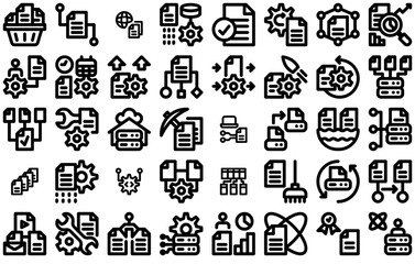 A Collection Of Data Engineering Icons Web Header Banner Design Containing Data-Processing,Data,Data-Storage,Data-Engineering,Database Pictograms And Infographics Design Elements Vector Illustration