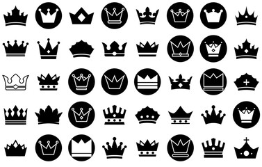 Set Of Linear Crown Isolated Silhouette Solid Icons With King,Crown,Royal,Queen,Monarchy Stroke Icon Collection. Vector Illustration