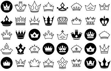 A Collection Of Crown Icons Web Header Banner Design Containing Monarchy,Crown,Royal,King,Queen Stroke Icon Collection. Vector Illustration