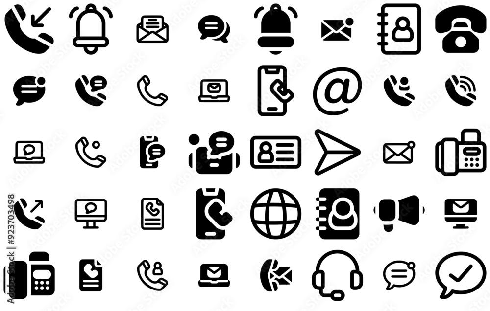 Poster mega set of vector contact us line and solid vector symbols apps, websites ui designs suitable for m
