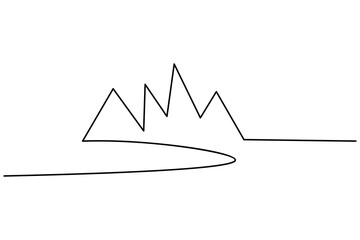 Mountain continuous one line drawing of isolated outline vector icon