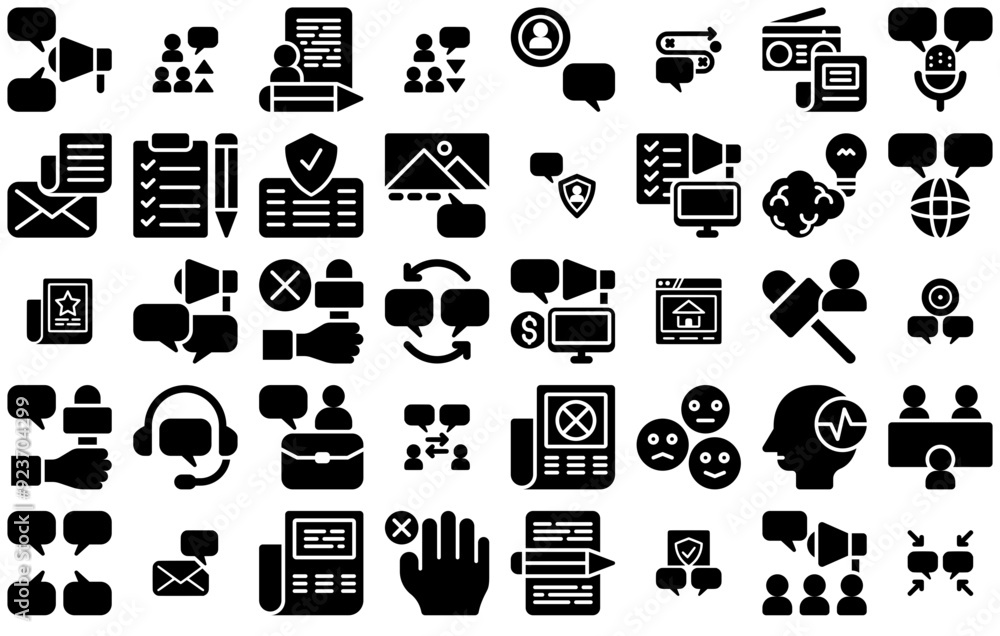 Poster set of communication solid icons web header banner design containing communications,email,communicat