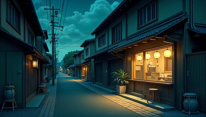 Night Street Lofi 2D Cartoon Illustration
