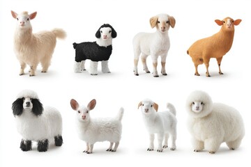 Fototapeta premium Adorable Farm Animals, Cute cartoonish farm animals in a variety of poses on a white background, Whimsical Illustration.