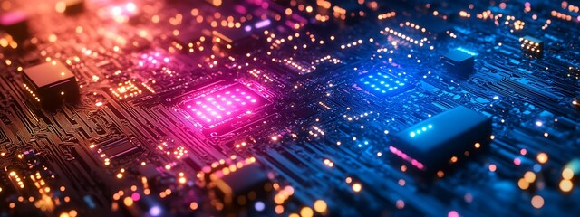 Fototapeta premium Abstract electronic circuit, tech digital background, computing system connectivity design 