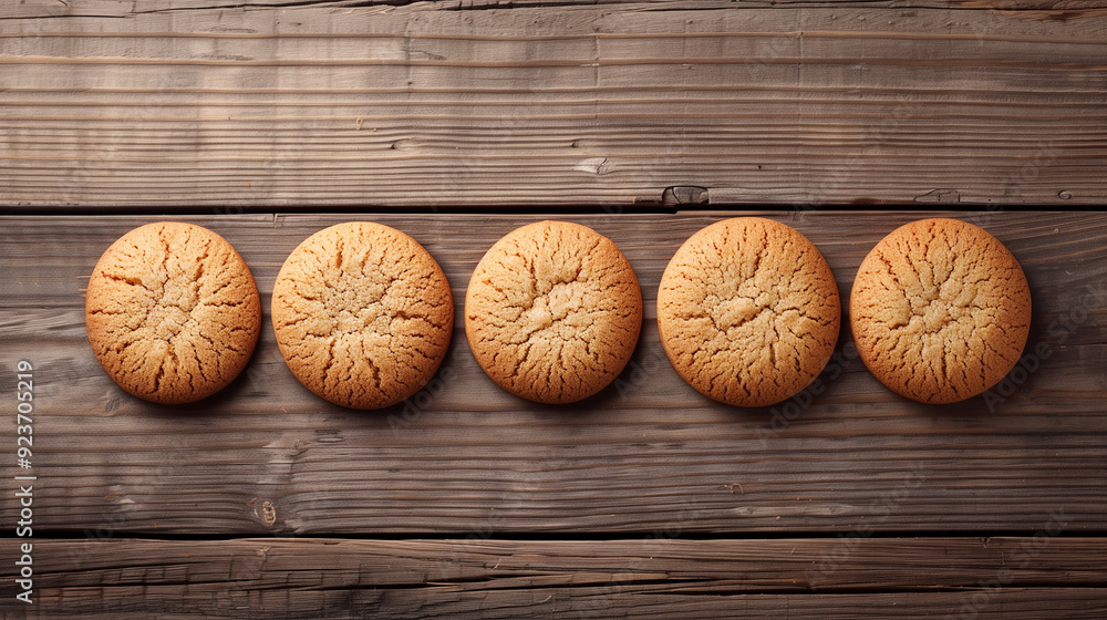 Canvas Prints Five cookies in a straight row on a wooden table