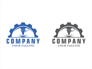 Laser cutting logo with circular gear design template silhouette isolated. CNC machine logo emblem