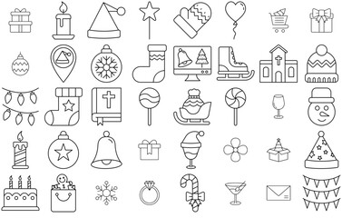 Mega Set Of Vector Christmas Line Icon Icons Silhouette Vector Logo Design Containing Gift,Christmas,Decoration,Celebration,Light Pictograms And Infographics Design Elements Vector Illustration