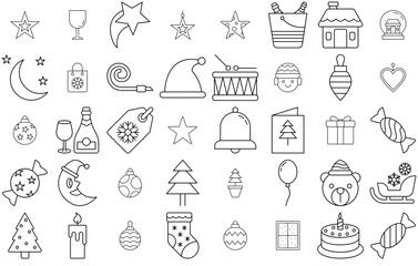 Set Of Linear Christmas Line Icon Isolated Silhouette Solid Icons With Christmas,Celebration,Decoration,Light,Gift Simple Black Style Symbol Sign For Apps And Website, Vector Illustration