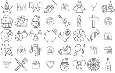 Set Of Christmas Line Icon Icons Web Header Banner Design Containing Celebration,Decoration,Light,Gift,Christmas Pictograms And Infographics Design Elements Vector Illustration