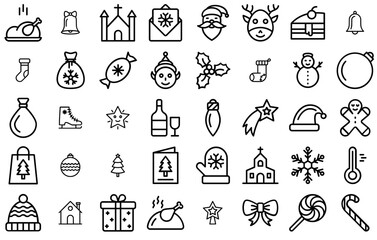Set Of Christmas Line Glyphs Vector Symbols Apps, Websites Ui Designs Suitable For Winter,Christmas,Decoration,Sweet,Party Infographic Simple Vector Illustration Logo