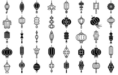 Mega Set Of Vector Chinese Lantern Icons Web Header Banner Design Containing Chinese,Traditional,Chinese-Lantern,Lantern,Decoration Vector Icons Illustration Collection