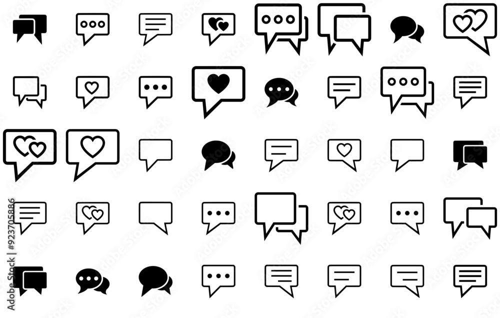 Poster set of linear chat vector symbols apps, websites ui designs suitable for chat-bubble,comment,speech-