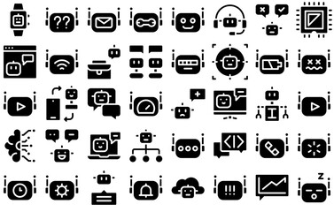 Set Of Chatbot Fill Vector Symbols Apps, Websites Ui Designs Suitable For Technology,Bot,Chatbot,Electronics,Robot Pictograms And Infographics Design Elements Vector Illustration