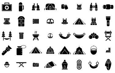 A Collection Of Camping Icons Silhouette Vector Logo Design Containing Equipment,Travel,Adventure,Camping,Outdoor Infographic Simple Vector Illustration Logo