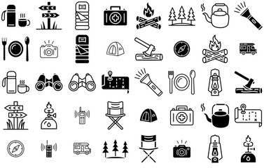 Mega Set Of Vector Camping Icons Collection Isolated Silhouette Solid Icons Including Orientation,Camping,Location,Direction,Travel Vector Illustration Linear Pictogram Pack