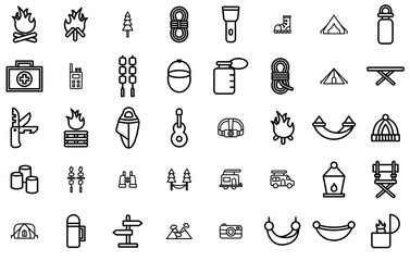 Set Of Linear Camping Icons Collection Isolated Silhouette Solid Icons Including Camping,Equipment,Travel,Outdoor,Adventure Vector Icon Set Linear Pictogram Pack