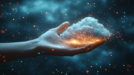 Hand Holding a Glowing Cloud