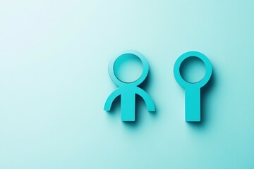 Blue Stick Figure and Magnifying Glass on a Turquoise Background