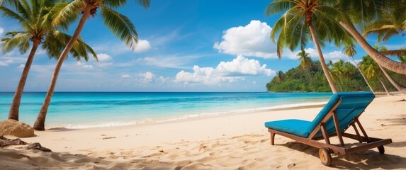 Relaxing on a Tropical Beach with Palm Trees and a Lounger