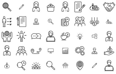 Set Of Business Isolated Silhouette Solid Icons With Employee,Coin,Business,Worker,Money Infographic Simple Vector Illustration Logo