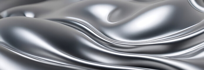 A close-up of flowing liquid silver, creating an abstract pattern of elegant curves and shimmering highlights. Perfect for backgrounds, websites, or projects conveying luxury, sophistication, or techn