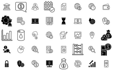 Set Of Linear Business Set Vector Symbols Apps, Websites Ui Designs Suitable For Business,Finance,Money,Time,Chart Simple Black Style Symbol Sign For Apps And Website, Vector Illustration