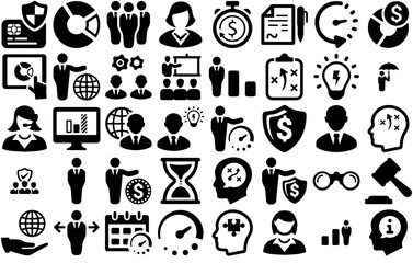 A Collection Of Business Ultimate Isolated Silhouette Solid Icons With Planning,Strategy,Business,Chart,Analytics Business Infographic Elements Logo Vector Illustration