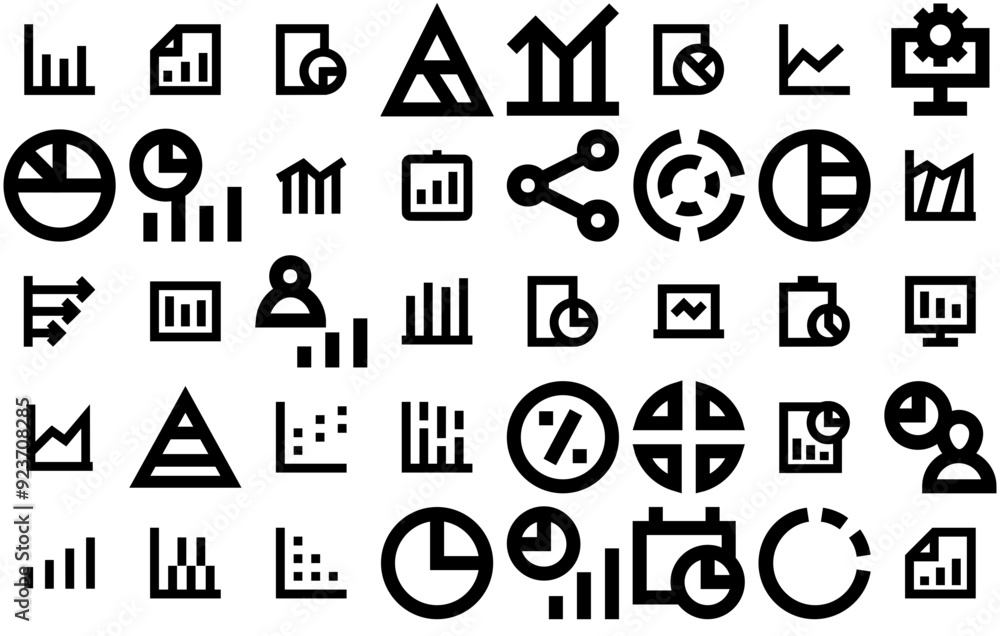 Poster set of linear business charts and diagrams line icons web header banner design containing graphic,di