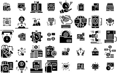 Set Of Linear Business Concept 2 Solid Icons Silhouette Vector Logo Design Containing Document,Money,Hand,Payment,Business Solid Icon Collection. Vector Illustration