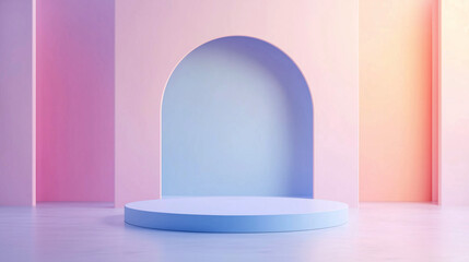 3d illustration of pedestal podium with violet, showcase of beauty and cosmetics product.