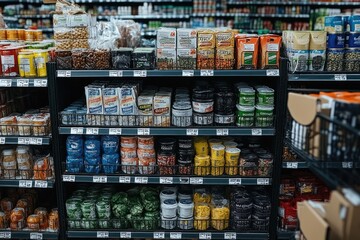Naklejka premium Aisle of Canned Goods in a Grocery Store
