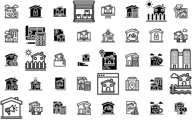 Set Of Linear Building Vector Symbols Apps, Websites Ui Designs Suitable For Building,House,Construction,Real-Estate,Home Vector Illustration Linear Pictogram Pack