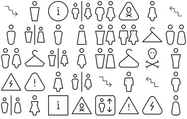 Set Of Building Signs Outline Icons Web Header Banner Design Containing Toilet,Couple,Wc,Wall,Restroom Vector Illustration Linear Pictogram Pack