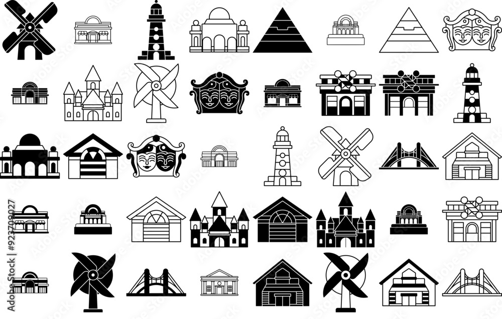 Poster mega set of vector building icons web header banner design containing building,renovation,architectu