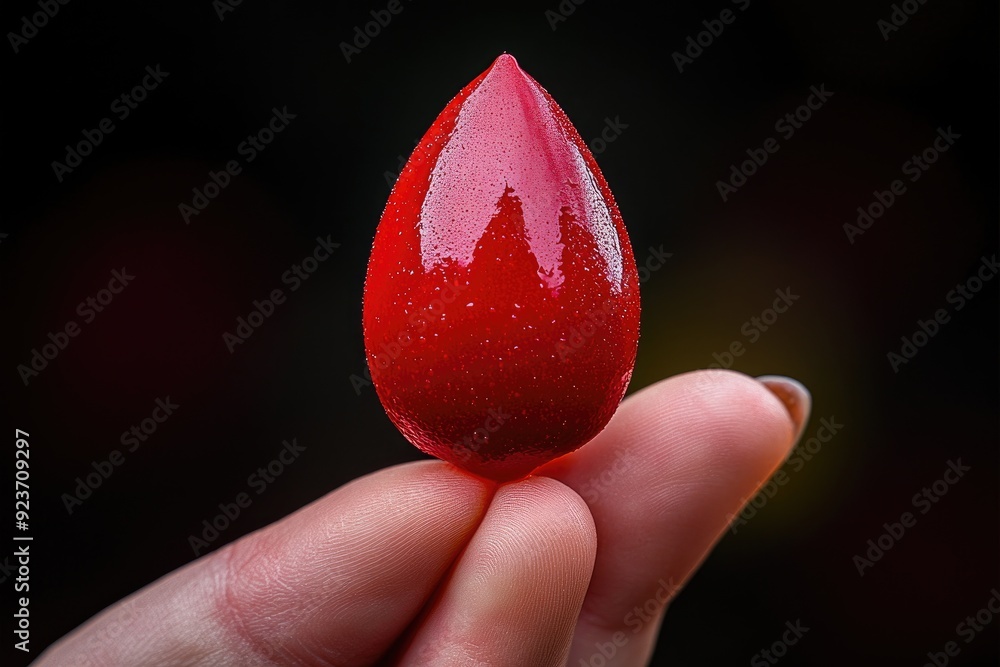 Poster a single red drop balanced on a fingertip