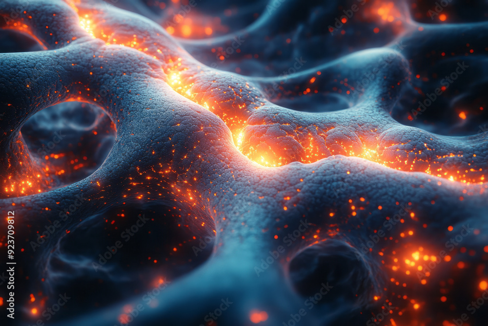 Poster a dynamic, geometric pattern illustrating the flow of synaptic signals through a network of intercon