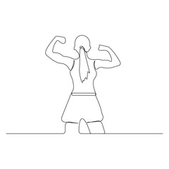 Woman showing her muscle back side view continuous line art drawing. Vector illustration.
