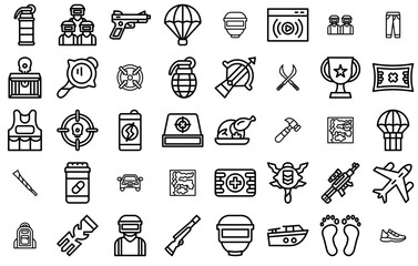 Set Of Battle Royale Icons Collection Isolated Silhouette Solid Icons Including Game,Weapon,Transport,Gun,Rifle Set Vector Flat Line Icons