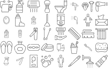 Set Of Bathroom Line Icons Icons Web Header Banner Design Containing Cleaning,Hygiene,Beauty,Wellness,Wash Infographic Simple Vector Illustration Logo