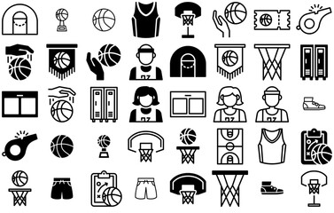 A Collection Of Basketball Vector Symbols Apps, Websites Ui Designs Suitable For Basketball,Team,Sport,Game,Competition Vector Icons Illustration Collection