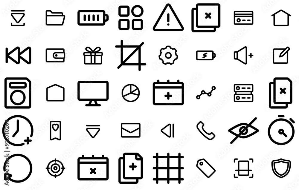 Poster a collection of basic user interface outline style icons web header banner design containing audio,b
