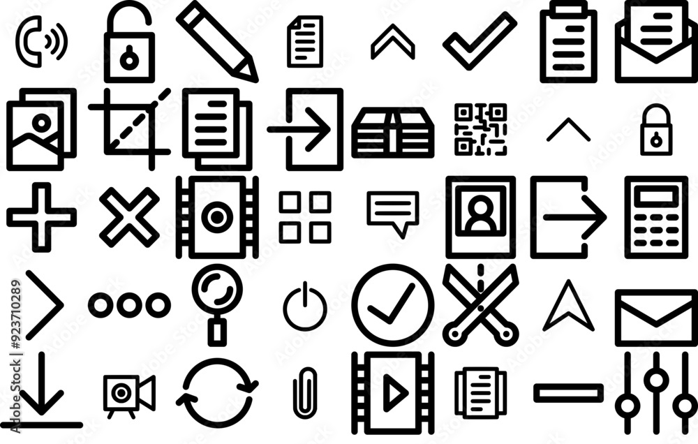Poster set of linear basic ui icons collection isolated silhouette solid icons including page,voice,documen