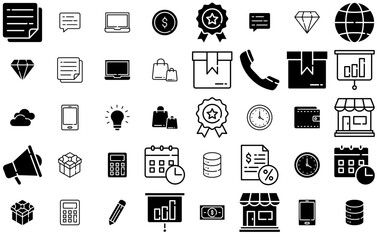 A Collection Of Basic Ui Isolated Silhouette Solid Icons With Avatar,Time,Money,Alarm,Phone Solid Icon Collection. Vector Illustration