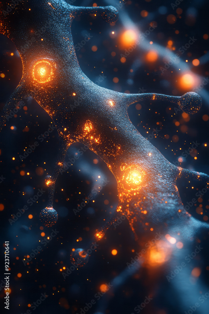 Poster a conceptual design of geometric synapses linking together, forming a neural network in a digital sp