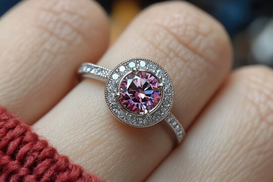 Close-up of a Pink Gemstone Ring on a Finger