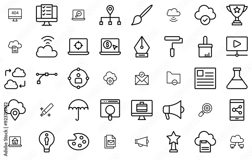 Poster set of art design development line icons vector symbols apps, websites ui designs suitable for serve