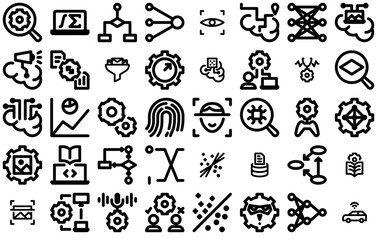 Mega Set Of Vector Artificial Intelligence Isolated Silhouette Solid Icons With Artificial-Intelligence,Algorithm,System,Ai,Computer Outline Icons Collection. Simple Vector Illustration